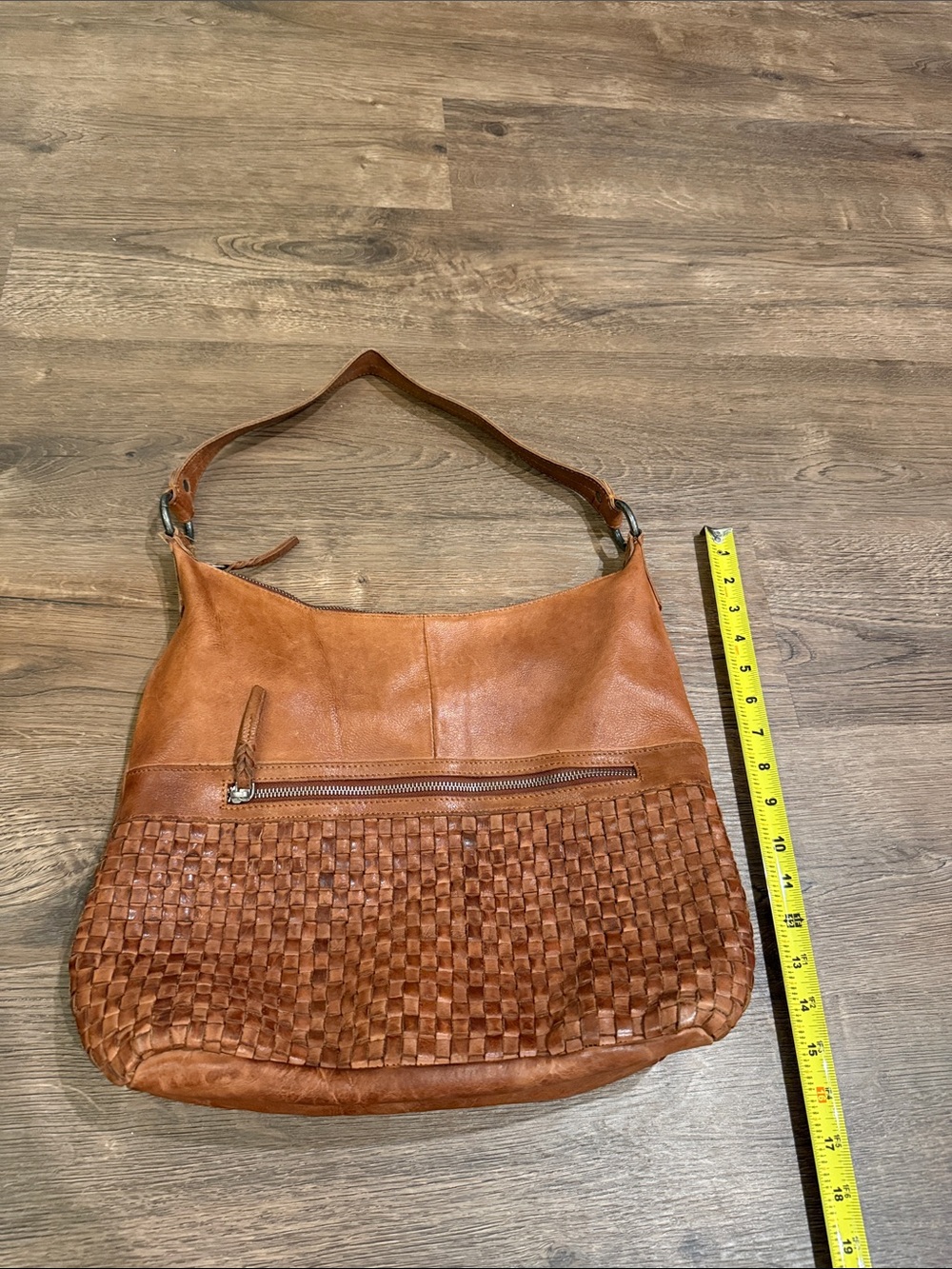 Vilenca Anthropologie Holland Leather Woven Detail Shoulder Hobo Bag in Tan